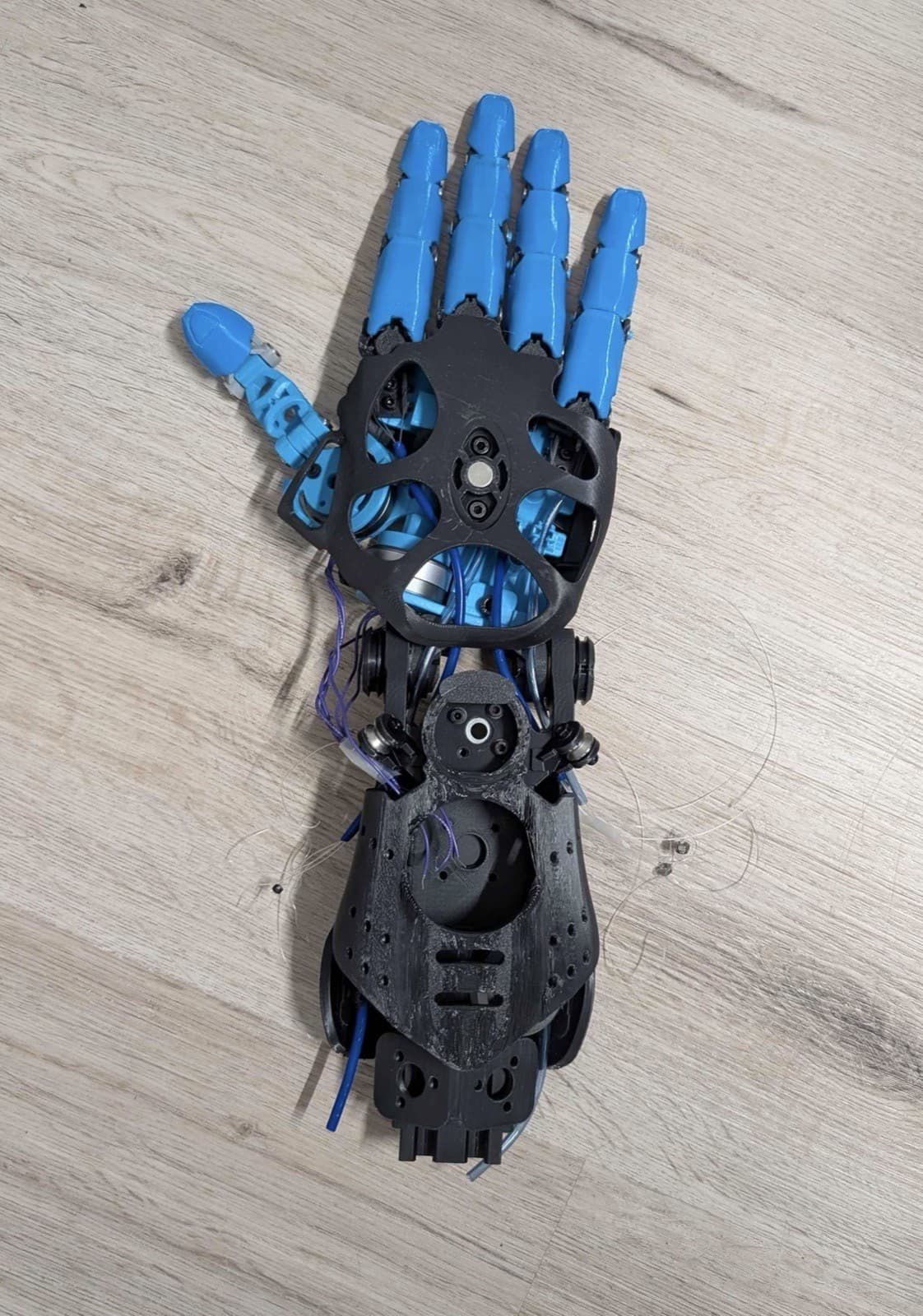 22 DOF hand, dorsal view resting on test rig