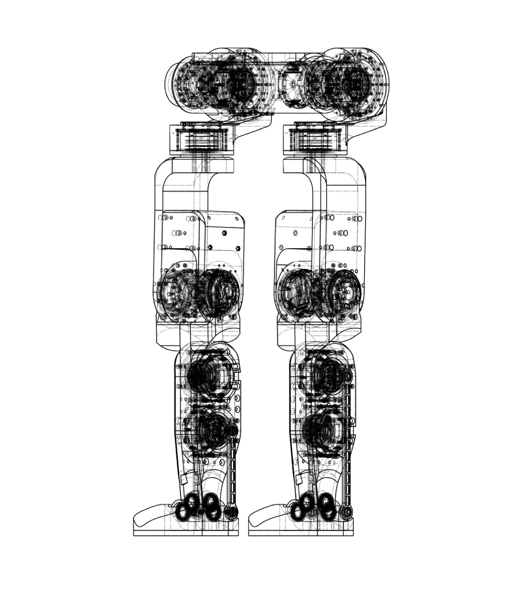 Humanoid leg CAD render, wireframe view